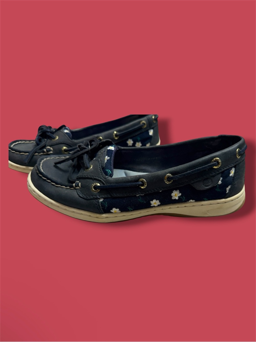 Sperry Navy Boat Shoes with White & Yellow Daisy Embroidery - Women's - Picture 4 of 5